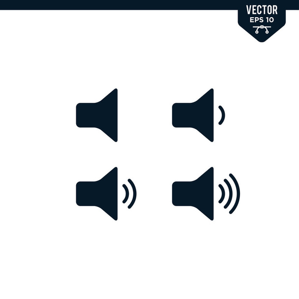 Hangszóró preferenciák ikon gyűjtemény gliff stílusban, szilárd színű vektor - Vektor, kép