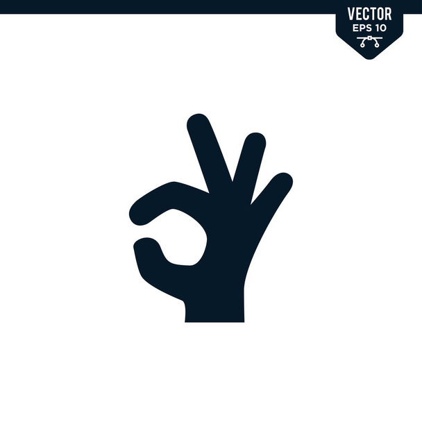 Жест руки представляют согласиться, хорошо или хорошо коллекции значков в стиле глифов, твердый вектор цвета - Вектор,изображение