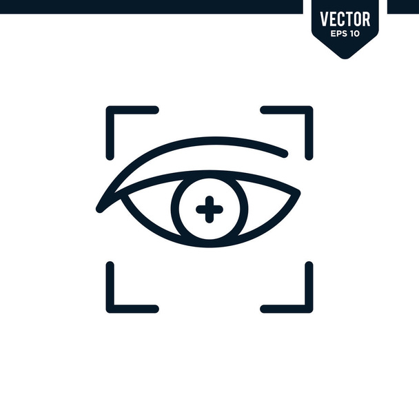 Eye detection or eye recognition related to biometrics scan icon collection in outlined or line art style, editable stroke vector - Vector, Image