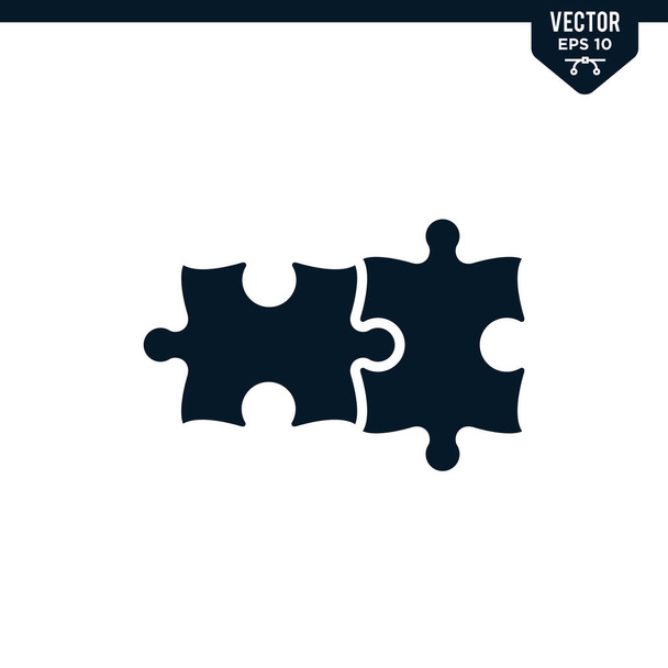 Puzzle pieza icono colección en estilo glifo, vector de color sólido - Vector, imagen