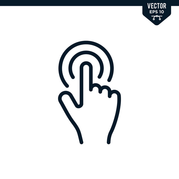 Touch finger or screen touch gesture icon collection in outlined or line art style, editable stroke vector - Vector, Image