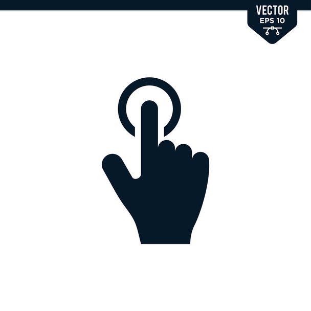 Toque dedo ou tela toque gesto ícone coleção no estilo glifo, vetor de cor sólida - Vetor, Imagem