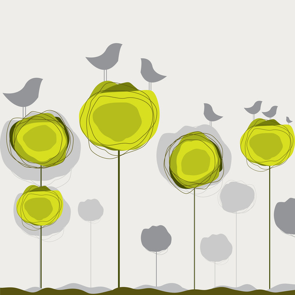 Background with birds, tree. Vector illustration - Vektor, kép