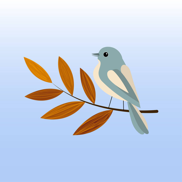 Drawing of a bird on a branch in a cartoon style. Illustration for a postcard. Flat style. Vector illustration. - Vector, Image