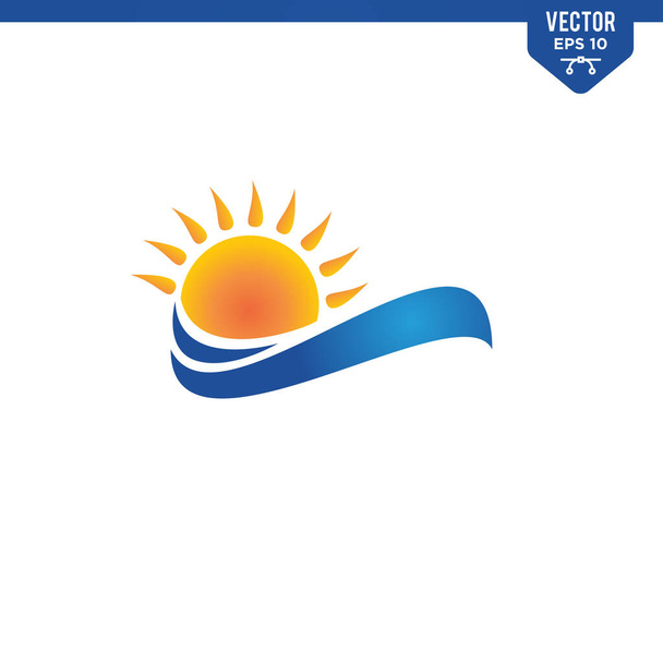 Sun e conceito de design de logotipo de onda - Vetor, Imagem
