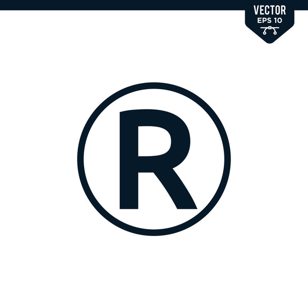 R innerhalb Kreis bezogen auf eingetragenes Zeichen, durchgefärbt - Vektor, Bild