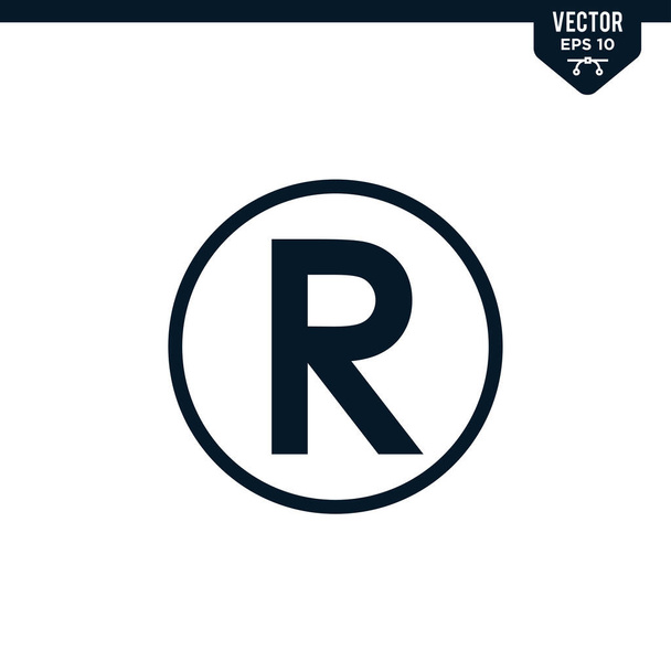 R innerhalb Kreis bezogen auf eingetragenes Zeichen, durchgefärbt - Vektor, Bild