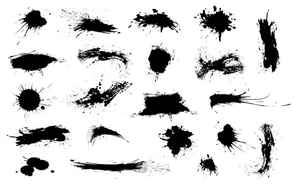 Joukko mustia tahroja, siveltimenvedot valkoisella taustalla. Grunge luova käsintehty design elementtejä. JPG-kuva - Valokuva, kuva