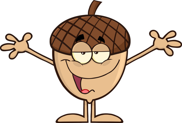 Funny Acorn Cartoon Character With Open Arms For Hugging - Photo, Image