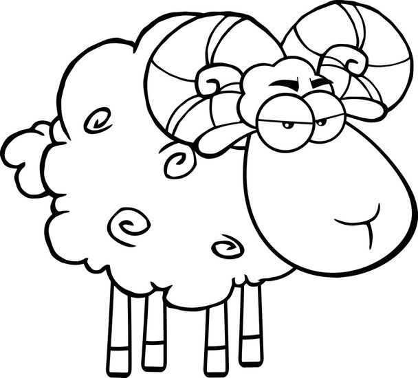 Black and White Angry Ram Sheep Cartoon Character
 - Фото, изображение