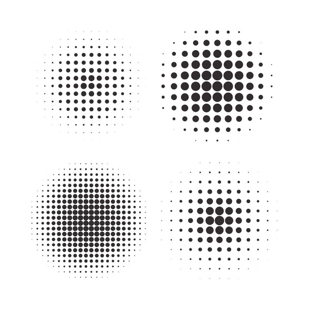 Círculos de medio tono, textura de patrón de punto de medio tono sobre fondo blanco, formato vectorial - Vector, imagen