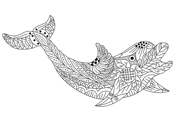 Ručně kreslený zentangl stylizovaný kreslený delfín - Vektor, obrázek