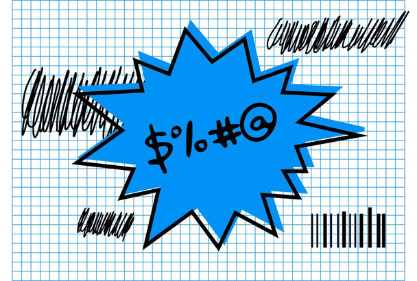 Comic speech bubble with swear words symbols Vector bad speech language icon illustration Μαύρη φούσκα ομιλίας με λογοκριμένο κείμενο που απομονώνεται σε λευκό φόντο - Διάνυσμα, εικόνα
