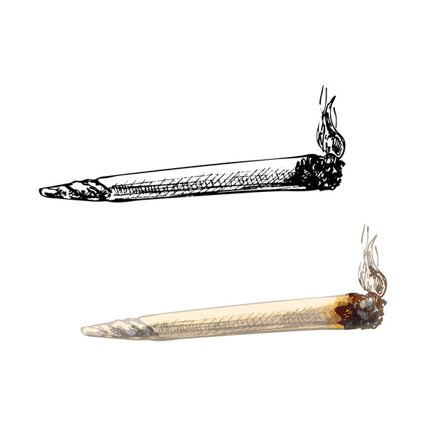 Тлеющие сигареты ручной работы с дымом. Винтажные векторные штриховки - Вектор,изображение