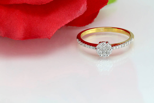Diamond Ring On Flower Background - Photo, Image