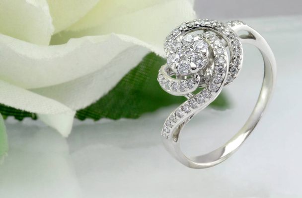 Diamond Ring On Flower Background - Photo, Image