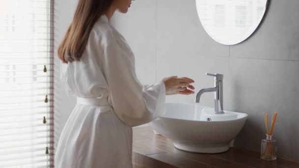 Unrecognizable Female Washing Hands With Soap Standing In Bathroom - Footage, Video