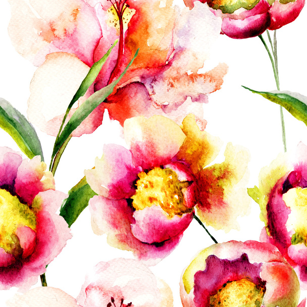 Colorful seamless pattern with flowersv - Foto, Imagem