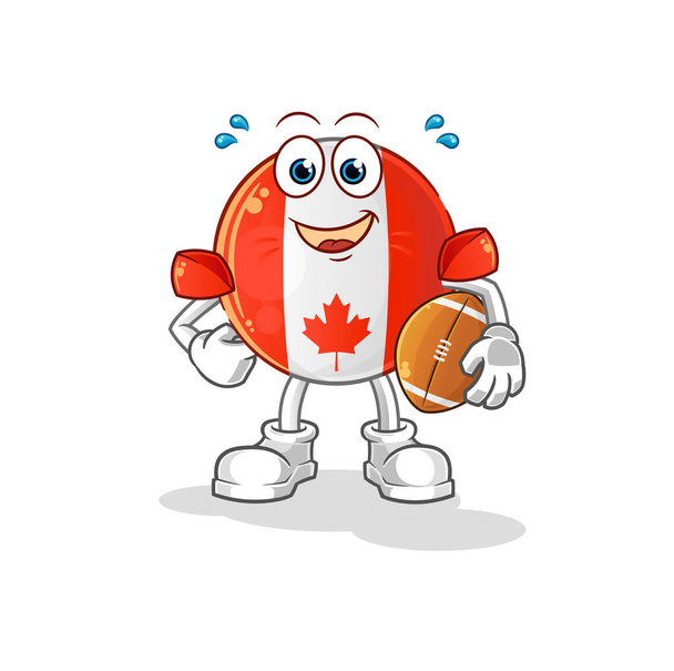 カナダの国旗がラグビーのキャラクターを演じています。漫画マスコットベクトル - ベクター画像