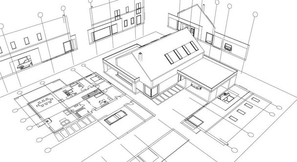 dům architektonický náčrt 3D vykreslování - Vektor, obrázek