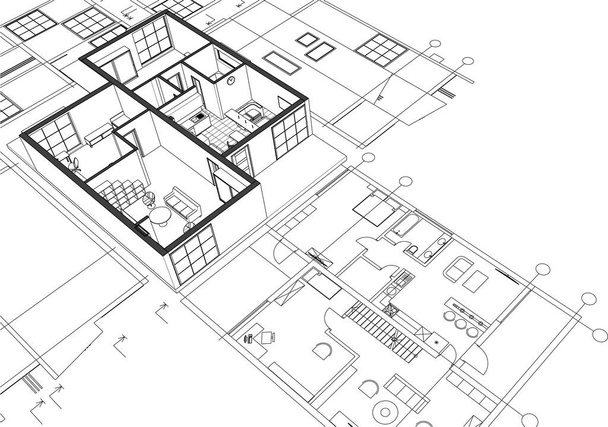 huis architectonische schets 3d rendering - Vector, afbeelding