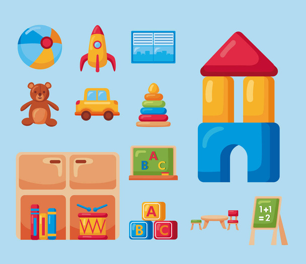 twelve kindergarten school icons - Vector, Image