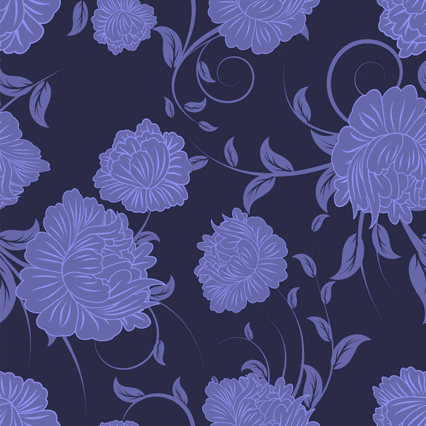 Floral seamless vector pattern.  Elegant design in Very Peri color, modern color of 2022 year. Floral and swirl element.  Ideal for textile print and wallpapers. - Wektor, obraz
