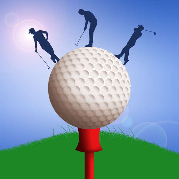 Golf ball with golfers silhouette - Foto, afbeelding