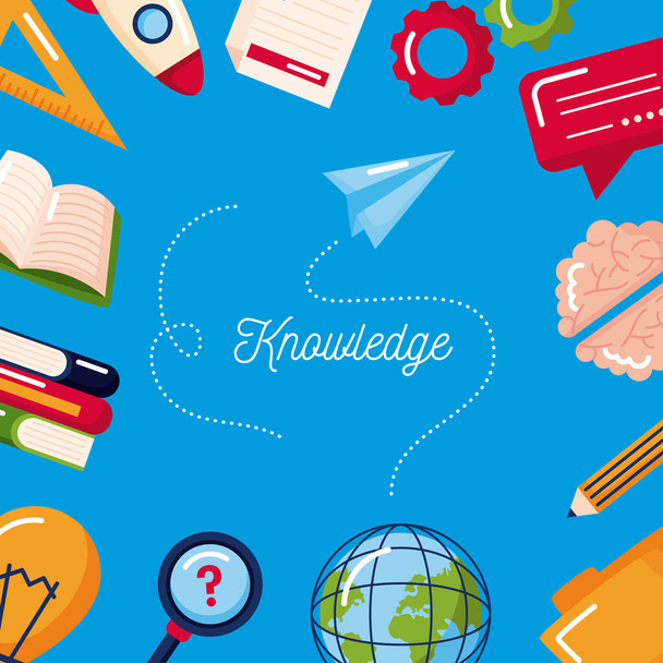 knowledge icons and paper airplane - Vetor, Imagem