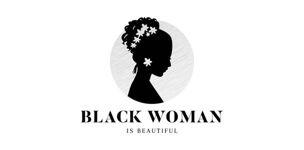 La mujer negra es un hermoso texto, silueta de ilustración de una mujer aplicable para la impresión de pantalla, póster, pancarta, plantilla de redes sociales, impresión de papel o tela, ropa de etiqueta y etiqueta - Vector, imagen