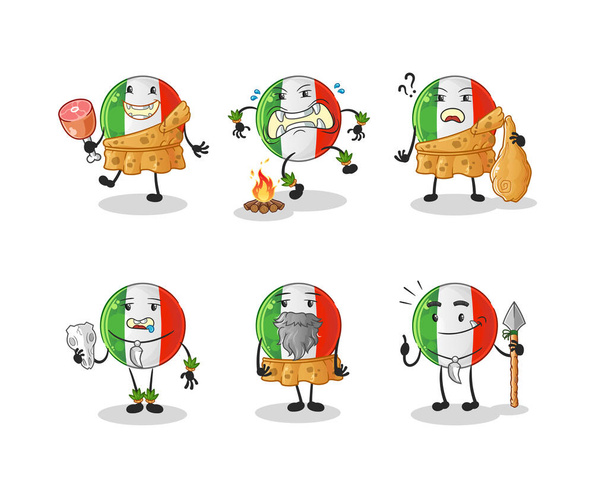 Ιταλία σημαία πρωτόγονη άνθρωπος ομάδα χαρακτήρα. διάνυσμα μασκότ - Διάνυσμα, εικόνα