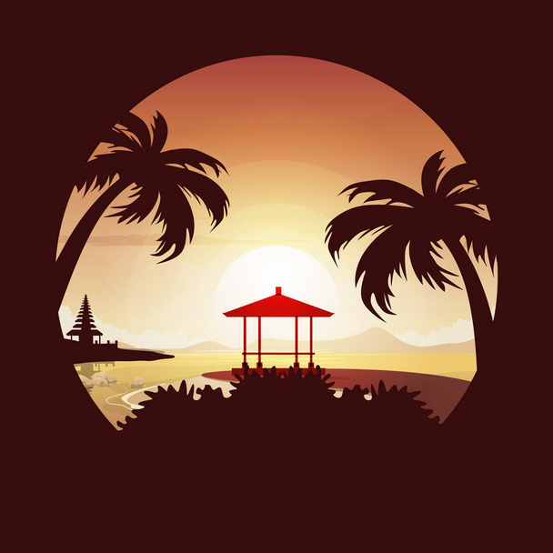 Beautiful Sunset Island Sea Nusa Dua Beach Bali Landscape Circle View - Vector, Image