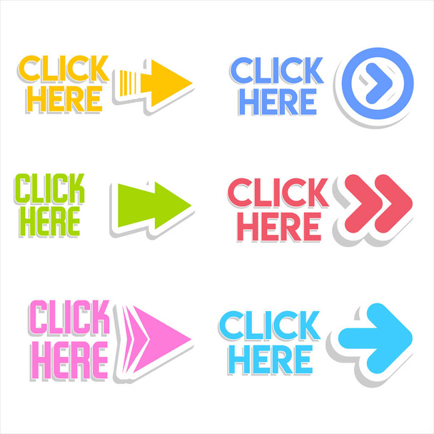 Click here button with hand pointer clicking - Vektori, kuva