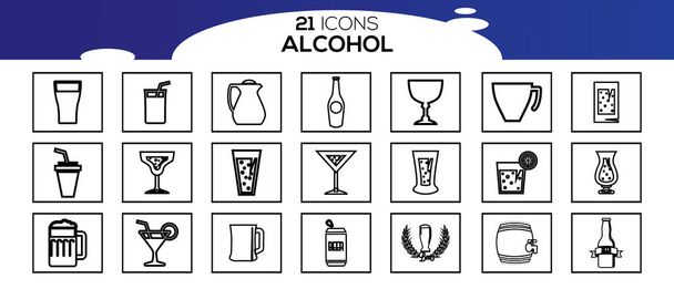 Ensemble d'icônes alcool et cocktails Contient des icônes telles que Champagne, Whisky, Cocktail, Shots et plus encore. AVC modifiable. - Vecteur, image