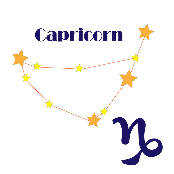 constellation of Capricorn consists of ten stars with horoscope sign and an inscription. suitable for children to study the stars and constellations of the sky, space, galaxy. Vector. simple illustration. - Vektor, obrázek