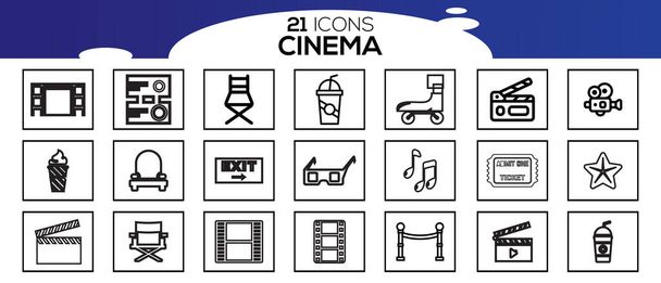 Conjunto simples de ícones de linha vetorial relacionados ao cinema
. - Vetor, Imagem