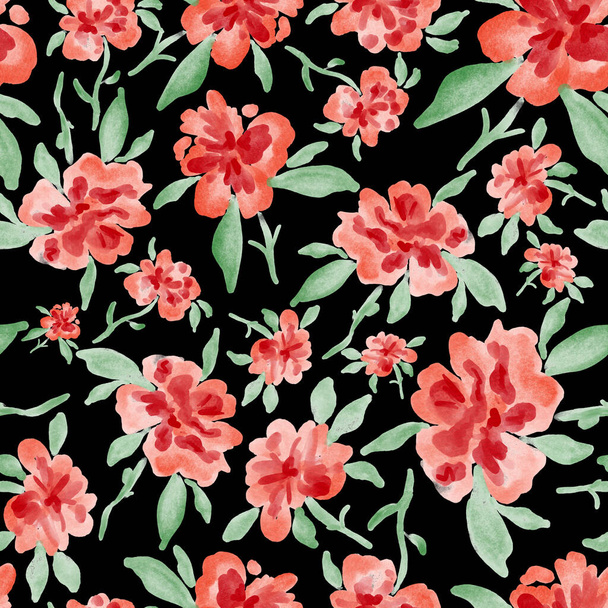 春の花の花束と水彩シームレスパターン。ヴィンテージ植物イラスト。どんなデザインにもエレガントな装飾。カラフルな抽象的な花とファッションプリント。水彩の質感. - 写真・画像