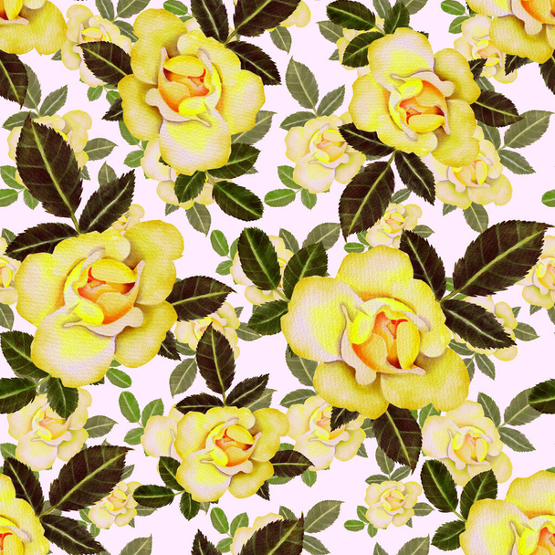 Watercolor seamless pattern with roses - Фото, изображение