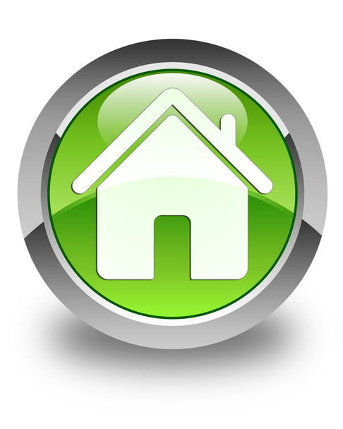 ホーム アイコン光沢のある緑色の丸いボタン - 写真・画像