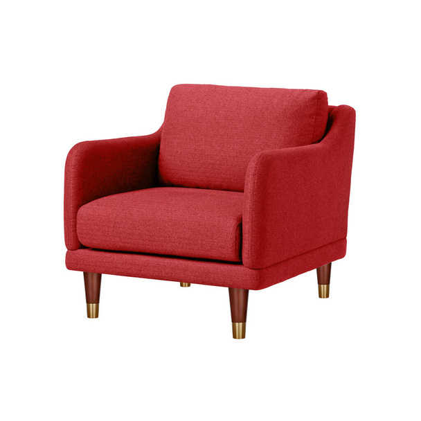 Classic armchair art deco style in red velvet with wooden legs with clipping path isolated on white background. Series of furniture - Photo, image