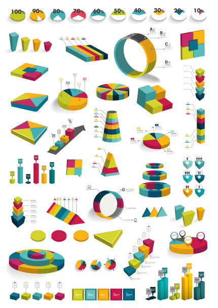 Sammlungen von Infografiken 3D-Design-Diagrammen. - Vektor, Bild