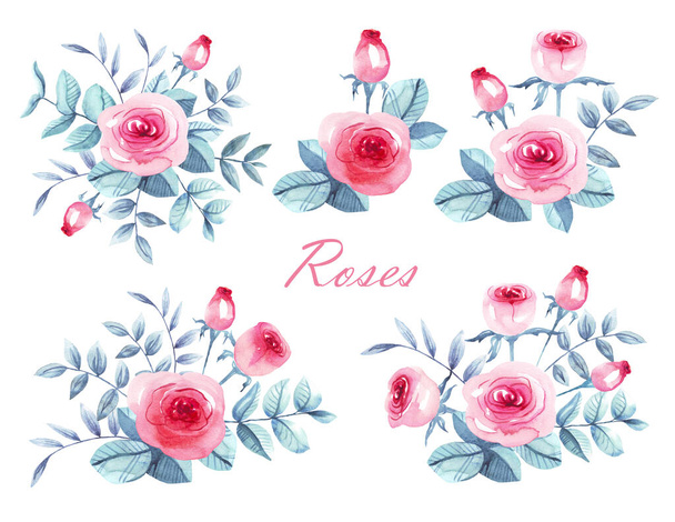 Rózsák. Akvarell illusztráció. Kézzel festett - Fotó, kép