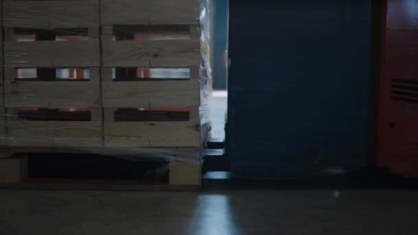 Nahaufnahme Lagerlader bewegt Lieferung Export Paketkisten Sortieren von Boxen - Filmmaterial, Video