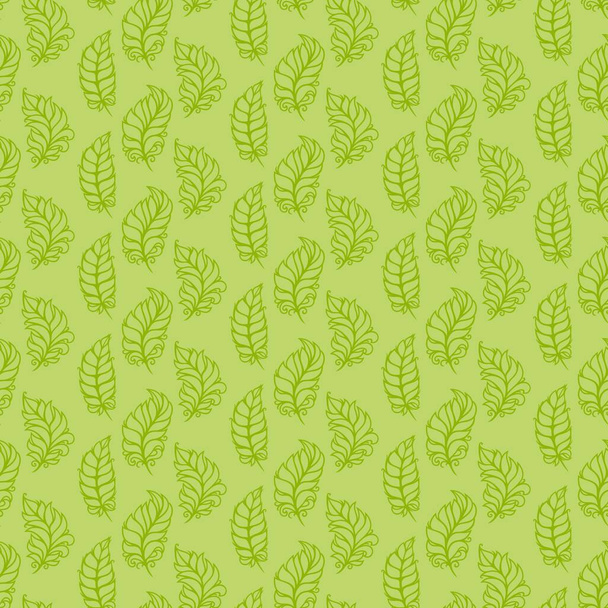 Seamless pattern with leaves. Bright green background with foliage, feathers. Spring, summer plant theme. Endless texture for fabrics, wallpapers, textiles, wrapping paper, web. Vector illustration. - Вектор, зображення