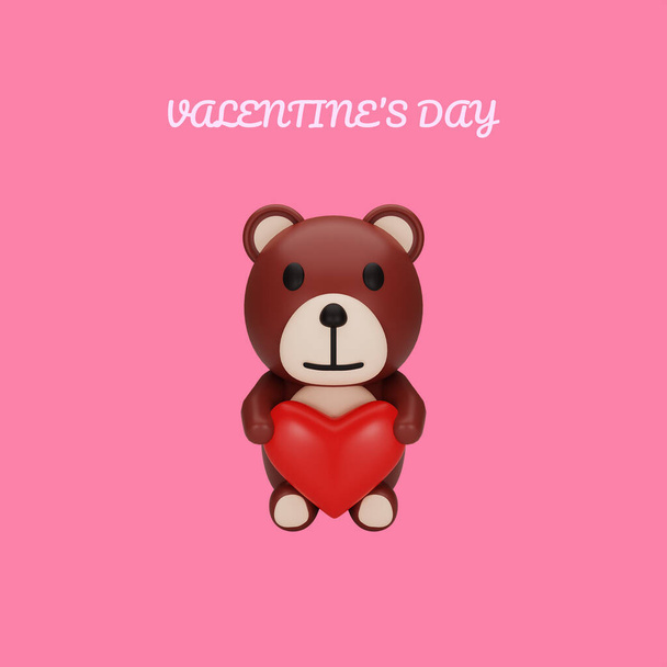 3d rendering of teddy bear valentine's day concept - Фото, изображение