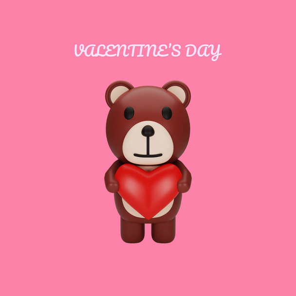 3d rendering of teddy bear valentine's day concept - Photo, Image