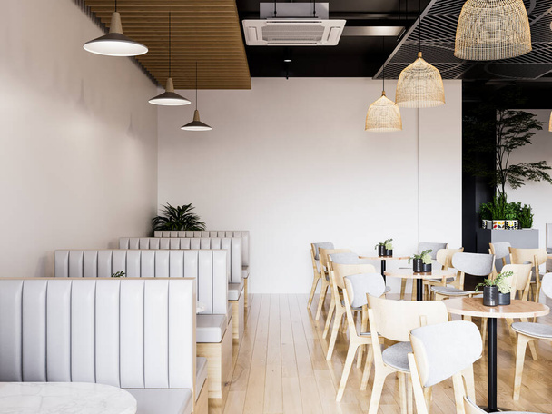 Interieur Cafe Wall Mockup - 3d Rendering, 3d Illustratie  - Foto, afbeelding
