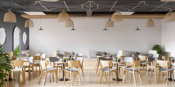 Interiér Cafe Wall Mockup - 3D vykreslování, 3D ilustrace  - Fotografie, Obrázek