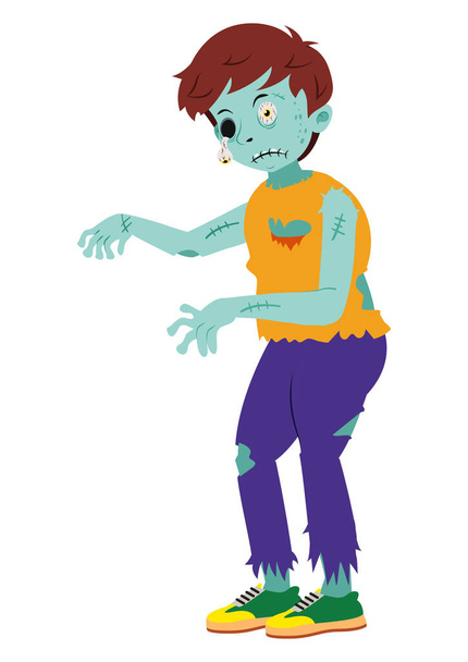 Illustrazione zombie cartone animato con un occhio fuori. Spaventoso zombie isolato su uno sfondo bianco - Vettoriali, immagini