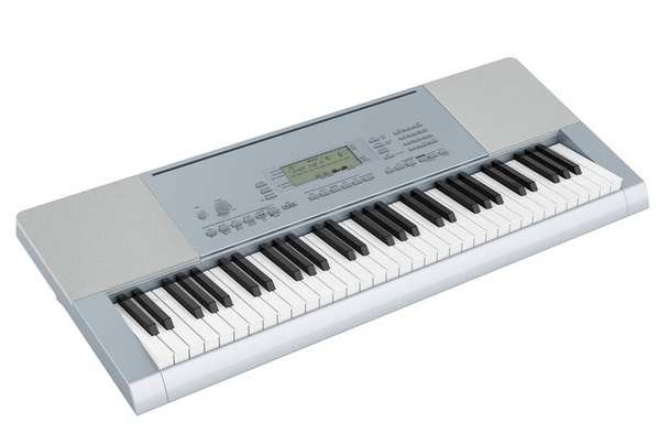 Piano digital electrónico, sintetizador. Representación 3D aislada sobre fondo blanco - Foto, imagen